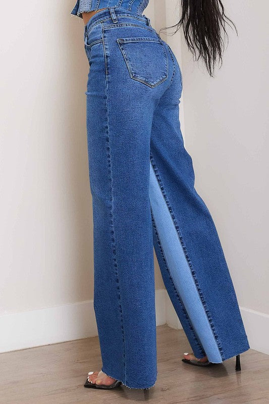Vibrant MiU High-Rise Color Block Wide Jeans | us.meeeshop