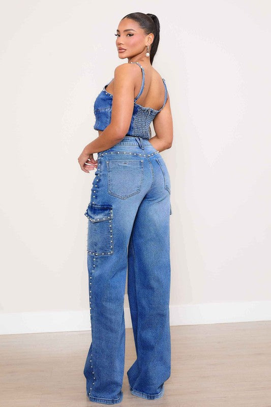 Vibrant MiU Pearl High-Rise Wide Leg Cargo Jeans | us.meeeshop
