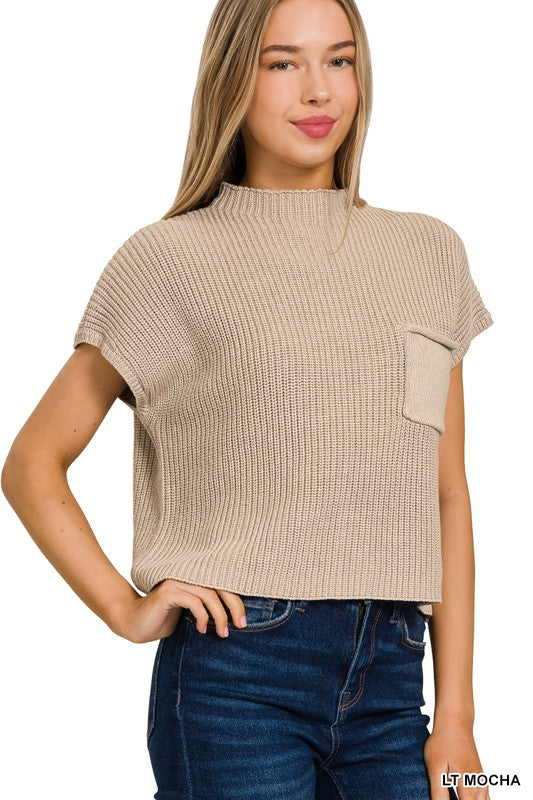ZENANA Mock Neck Short Sleeve Cropped Sweater | us.meeeshop