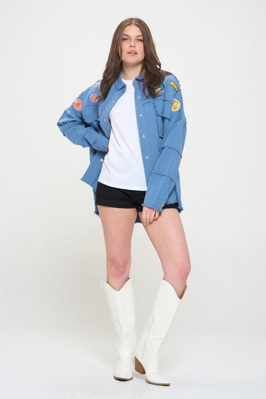 Patchwork Frayed Hem Button Down Collared Top | view 12 | Jade By Jane | us.meeeshop