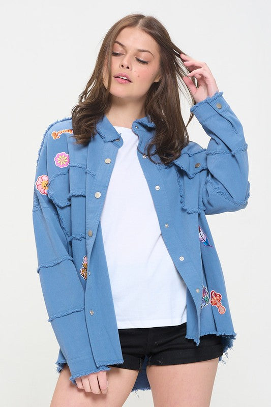 Patchwork Frayed Hem Button Down Collared Top | view 4 | Jade By Jane | us.meeeshop
