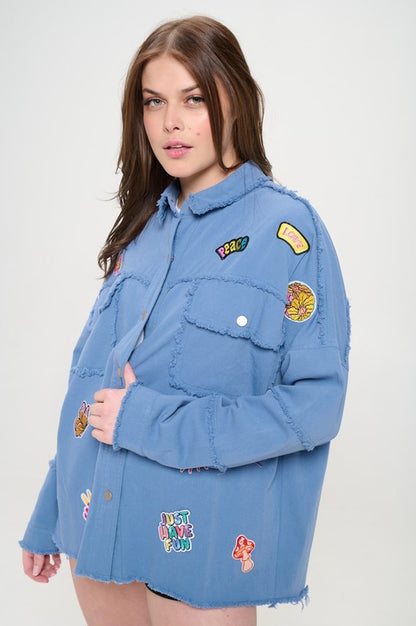 Patchwork Frayed Hem Button Down Collared Top | view 3 | Jade By Jane | us.meeeshop