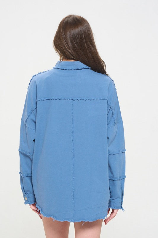 Patchwork Frayed Hem Button Down Collared Top | view 9 | Jade By Jane | us.meeeshop