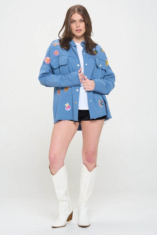 Patchwork Frayed Hem Button Down Collared Top | view 11 | Jade By Jane | us.meeeshop
