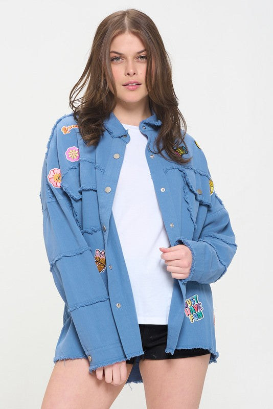 Patchwork Frayed Hem Button Down Collared Top | view 5 | Jade By Jane | us.meeeshop