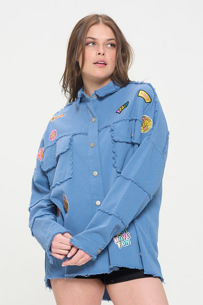 Patchwork Frayed Hem Button Down Collared Top | view 6 | Jade By Jane | us.meeeshop