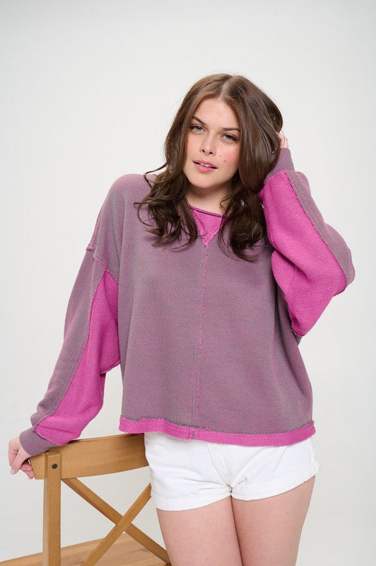 Long Dolman Sleeve Round Neck Casual Knit Sweater | view 2 | Jade by Jane | us.meeeshop