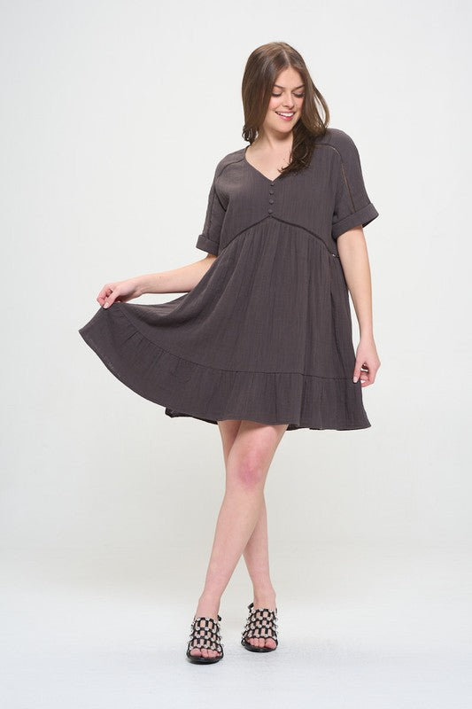plus size short Plus Size Short Slv Button Down V-neck Short Dress view 2 (dress) - shop at us.meeeshop