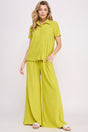 Textured Short Slv Button Down/wide Leg Pants Set