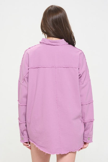 Patchwork Frayed Hem Button Down Collared Top | view 13 | Jade By Jane | us.meeeshop