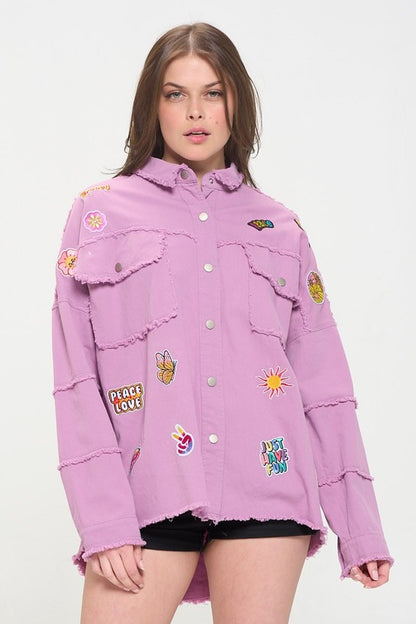 Patchwork Frayed Hem Button Down Collared Top | view 16 | Jade By Jane | us.meeeshop