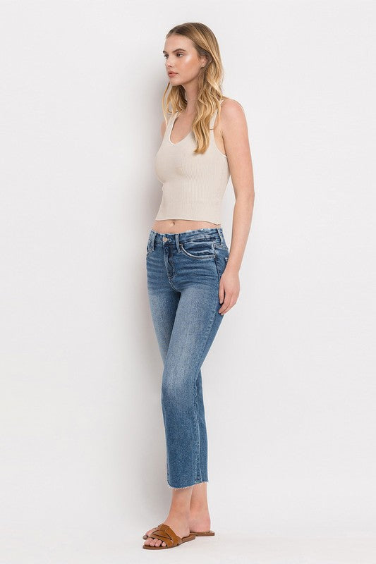 VERVET Mid Rise Crop Slim Straight Jeans | us.meeeshop