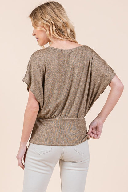 Gold Lurex Rib Jersey Top with Waist Band | us.meeeshop