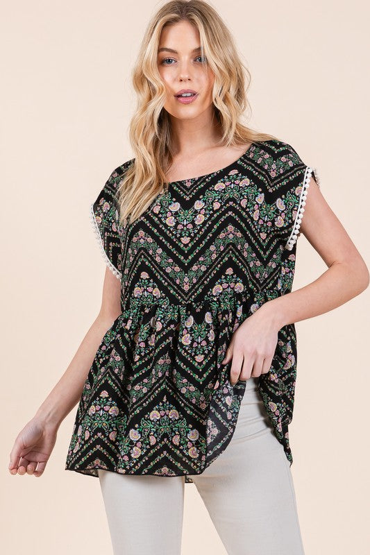Pom Pom Lace Detailed Textured Woven Tunic | us.meeeshop