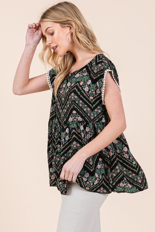 Pom Pom Lace Detailed Textured Woven Tunic | us.meeeshop