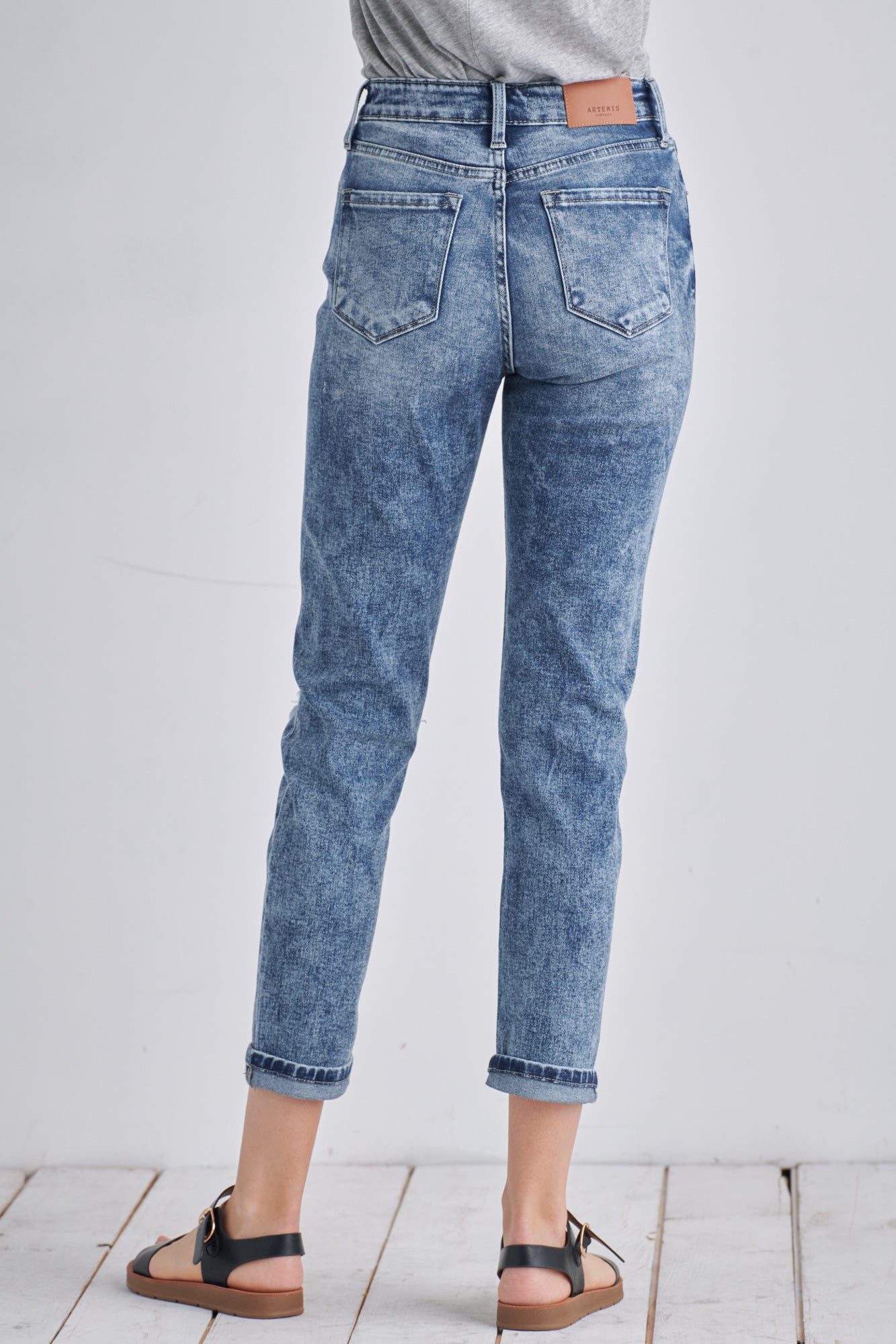 aubree high rise Aubree High Rise Stretch Distressed Mom Jeans view 5 (bottom) - shop at us.meeeshop