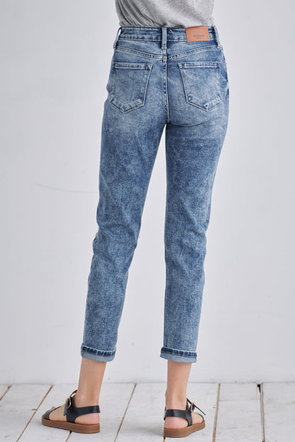 aubree high rise Aubree High Rise Stretch Distressed Mom Jeans view 5 (bottom) - shop at us.meeeshop