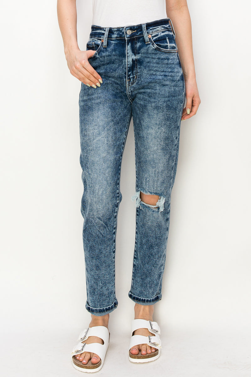 aubree high rise Aubree High Rise Stretch Distressed Mom Jeans view 6 (bottom) - shop at us.meeeshop