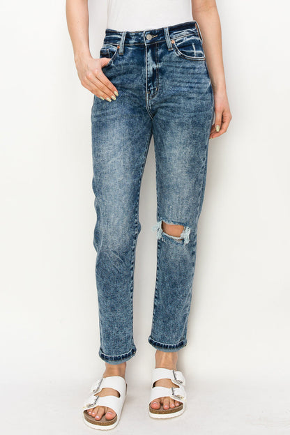 aubree high rise Aubree High Rise Stretch Distressed Mom Jeans view 6 (bottom) - shop at us.meeeshop