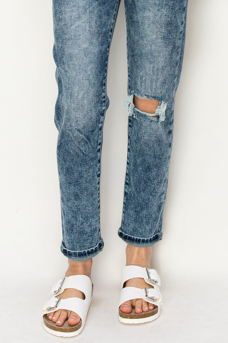aubree high rise Aubree High Rise Stretch Distressed Mom Jeans view 8 (bottom) - shop at us.meeeshop
