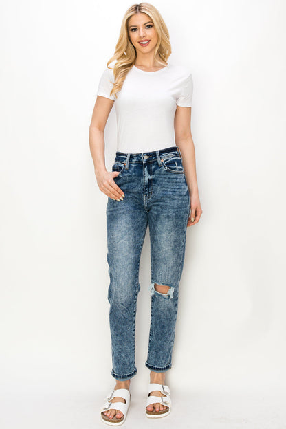 aubree high rise Aubree High Rise Stretch Distressed Mom Jeans view 9 (bottom) - shop at us.meeeshop