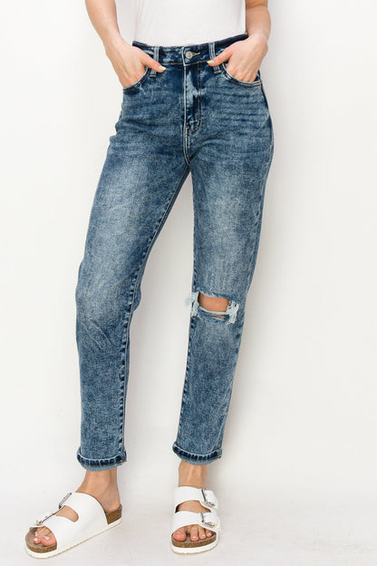 aubree high rise Aubree High Rise Stretch Distressed Mom Jeans view 10 (bottom) - shop at us.meeeshop