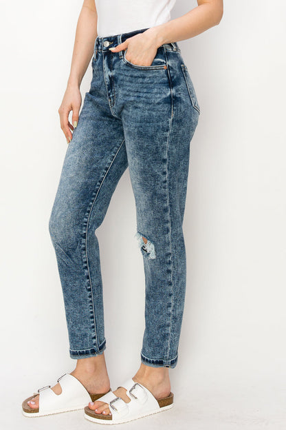 aubree high rise Aubree High Rise Stretch Distressed Mom Jeans view 13 (bottom) - shop at us.meeeshop