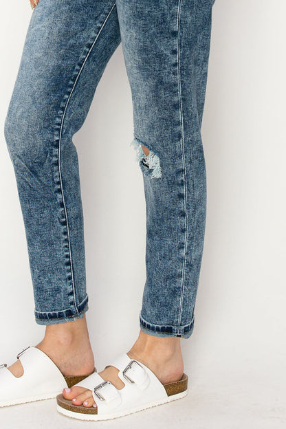 aubree high rise Aubree High Rise Stretch Distressed Mom Jeans view 15 (bottom) - shop at us.meeeshop