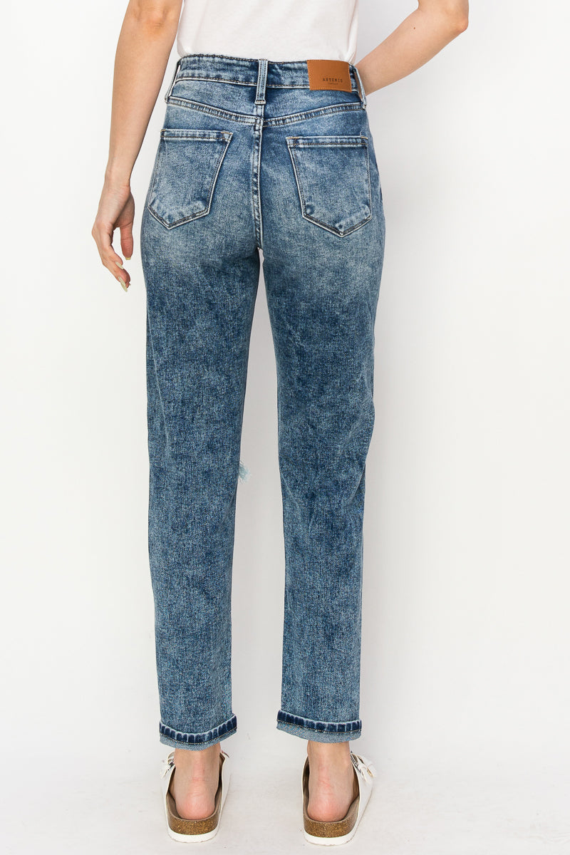 aubree high rise Aubree High Rise Stretch Distressed Mom Jeans view 17 (bottom) - shop at us.meeeshop