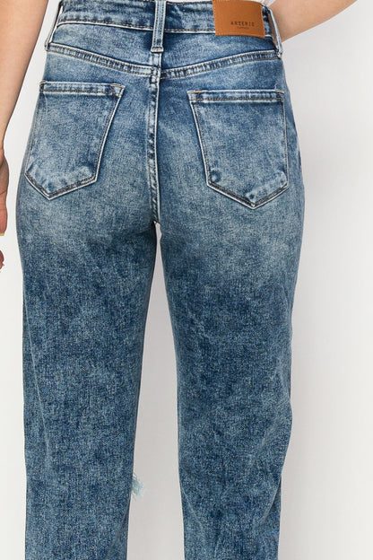 aubree high rise Aubree High Rise Stretch Distressed Mom Jeans view 18 (bottom) - shop at us.meeeshop