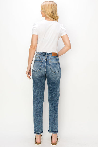 aubree high rise Aubree High Rise Stretch Distressed Mom Jeans view 20 (bottom) - shop at us.meeeshop