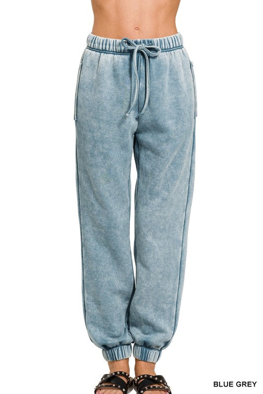 ZENANA Acid Wash Fleece Sweatpants with Pockets | us.meeeshop