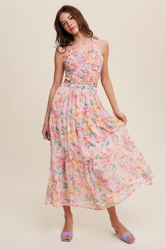 Listicle Floral Bubble Textured Two-Piece Style Maxi Dress | us.meeeshop