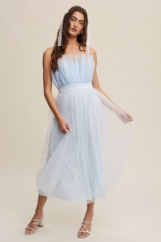 Listicle Paper Bag Frill Tulle Maxi Dress | us.meeeshop