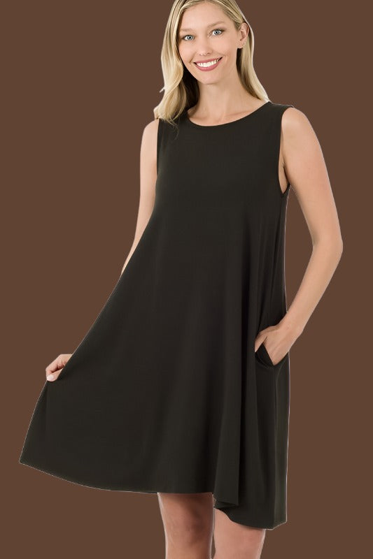 ZENANA Sleeveless Flared Dress with Side Pockets | us.meeeshop