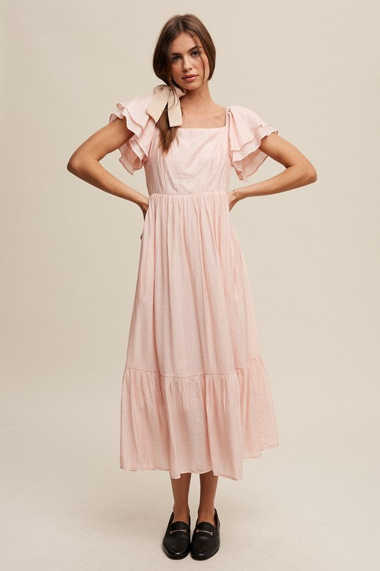 Listicle Square Neck Ruffled Short Sleeve Maxi Dress | us.meeeshop