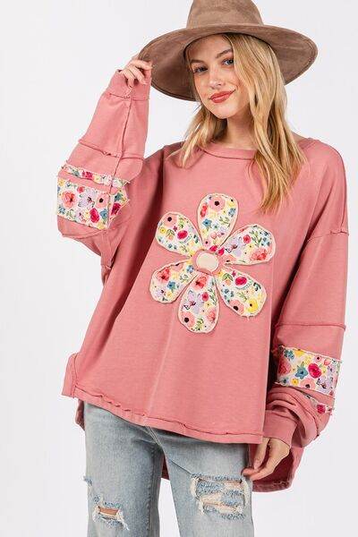 SAGE + FIG Daisy Patch Applique Long Sleeve Sweatshirt - us.meeeshop