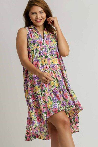 Umgee High-Low Hem Floral Sleeveless Tiered Dress Plus Size - us.meeeshop