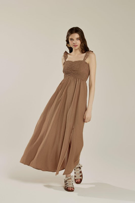 Plus Ruffle Straps Smocked Top High Slit Dress | view 2 | noflik | us.meeeshop