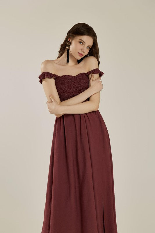 Plus Ruffle Straps Smocked Top High Slit Dress | in Nutshell | view 7 | noflik | us.meeeshop