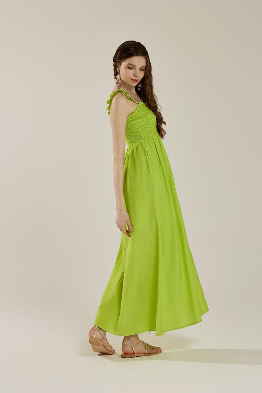 Plus Ruffle Straps Smocked Top High Slit Dress | view 6 | noflik | us.meeeshop
