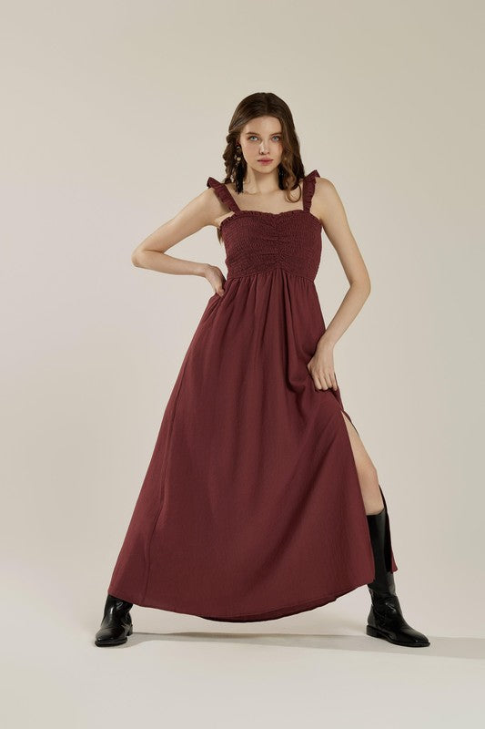 Plus Ruffle Straps Smocked Top High Slit Dress | view 8 | noflik | us.meeeshop