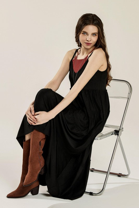 Plus Knit V-neck Ruffle Tiers Knit Maxi Dress | in Black | view 7 | noflik | us.meeeshop