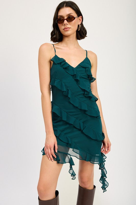 asymmetrical ruffle mini Asymmetrical Ruffle Mini Dress EMERALD GREEN (dress) - shop at us.meeeshop