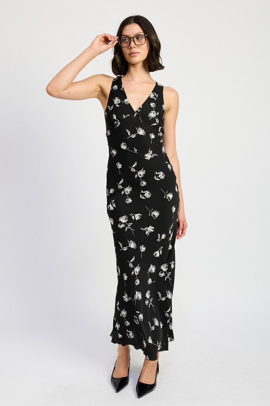 floral neck maxi Floral V Neck Maxi Dress BLACK FLORAL (dress) - shop at us.meeeshop