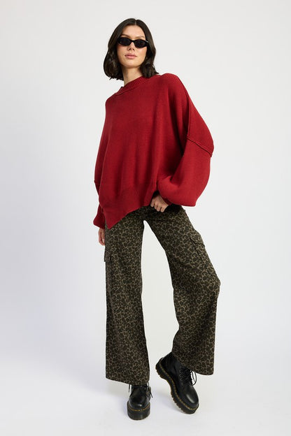 MID RISE WIDE LEG CARGO PANTS | in GREY LEOPARD | Emory Park | us.meeeshop