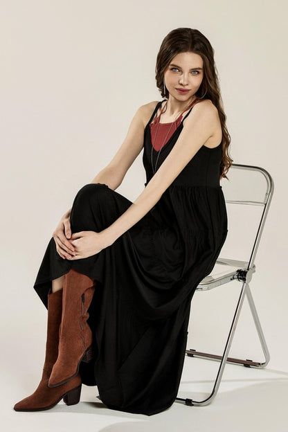 Flowy Knit V-Neck Ruffle Tiers Knit Maxi Dress | view 9 | Noflik | us.meeeshop