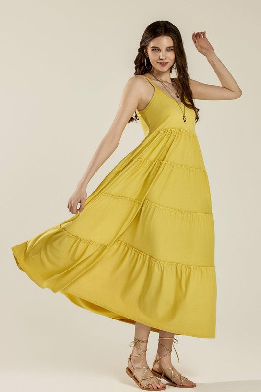 Flowy Knit V-Neck Ruffle Tiers Knit Maxi Dress | view 2 | Noflik | us.meeeshop