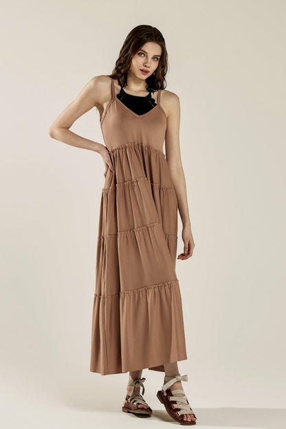 Flowy Knit V-Neck Ruffle Tiers Knit Maxi Dress | view 5 | Noflik | us.meeeshop