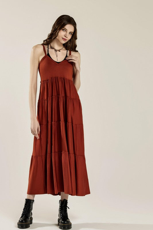 Flowy Knit V-Neck Ruffle Tiers Knit Maxi Dress | view 7 | Noflik | us.meeeshop